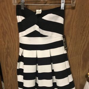 Black and white strapless dress